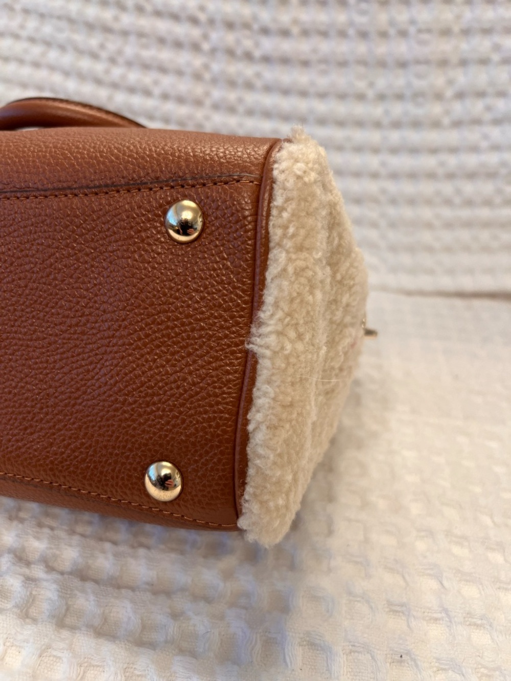 Coach Mini Bennett Satchel Brown Leather Cream Shearling Panels Hang Tag EUC - Picture 10 of 13